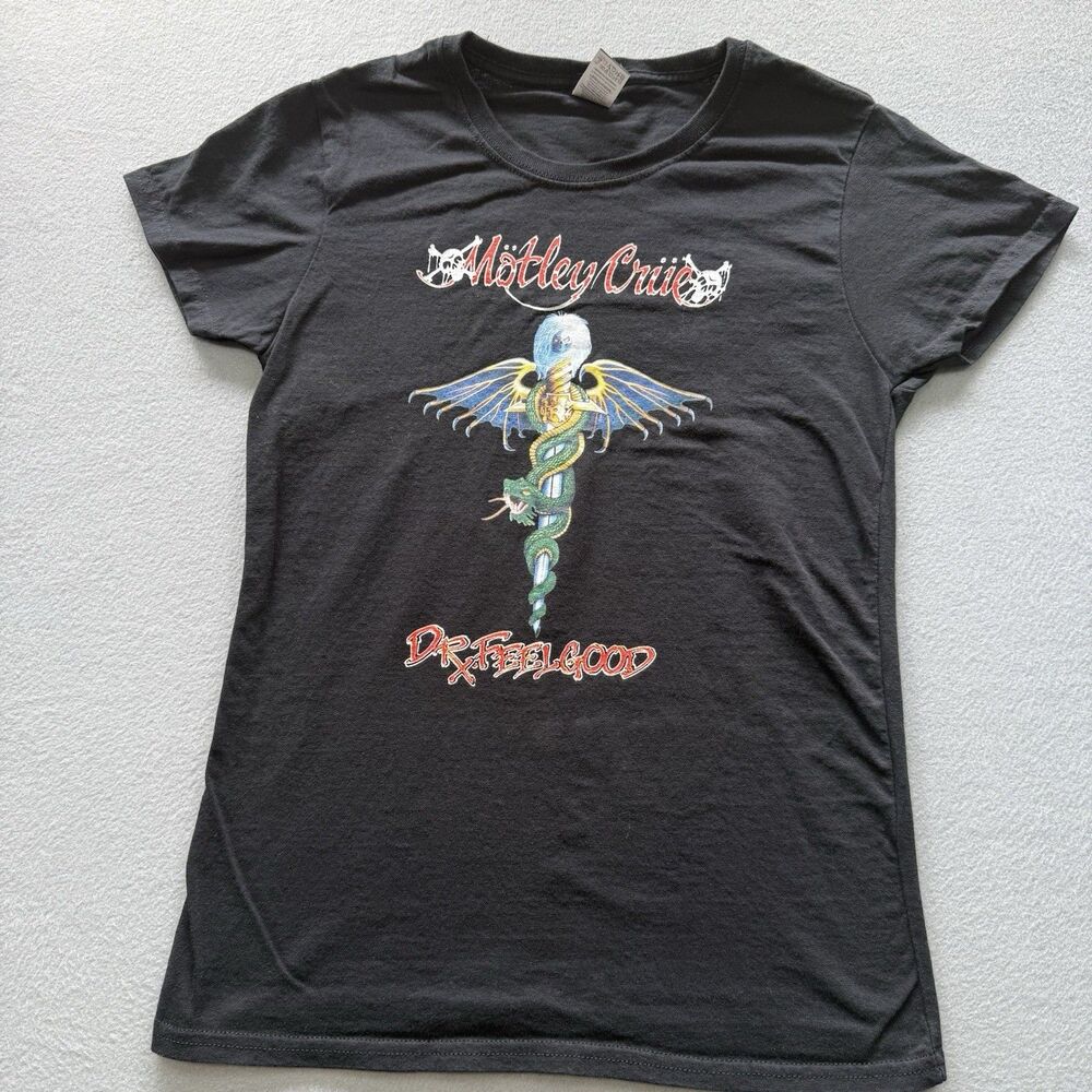 Motley Crue Dr Feelgood Womens Small Band Tee Black Gildan Rock Music Shirt